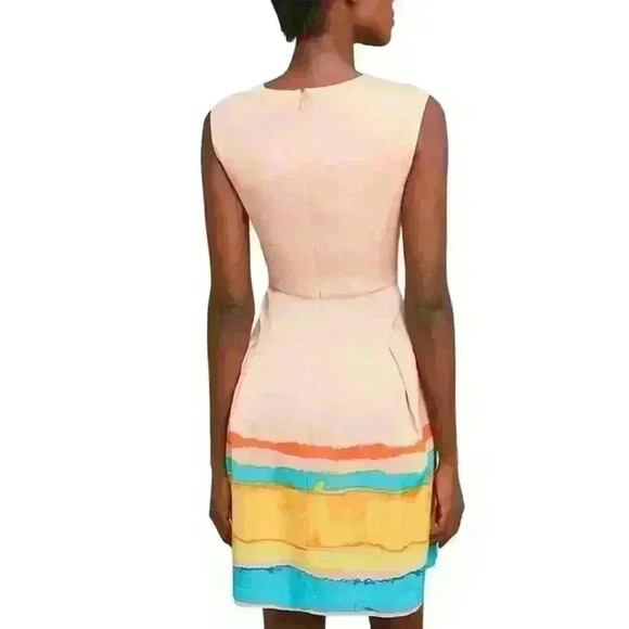 Pink and Blue Pleated A-Line Mini Dress - Picture 2 of 6